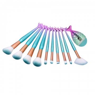 Light blue mermaid makeup brush set for foundation eyebrow eyeliner brush concealer blending professional makeup brush