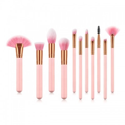 High Quality Luxury &Professional Private label 11 - Pink Gold - Fan Shape Makeup Brush Set Blush Brush Eyebrow Brush