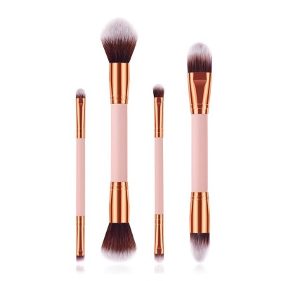 Customized logo Private label 4-Pink gold - double head brush Makeup Brush Set / Blush/Eyebrow/ Eye Shadow Brush