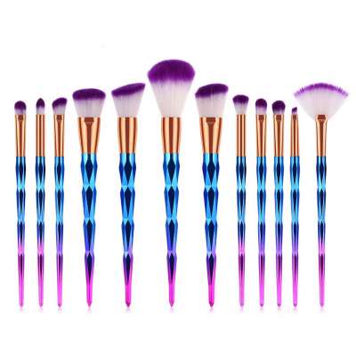 Wholesale 12 makeup brush makeup tools powder brush fan eye shadow brush diamond colorful makeup