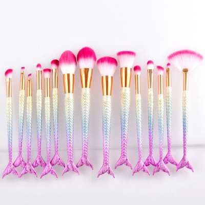 Best sell cosmetic mermaid brush foundation brush fishtail scale private label high quality brushes for women